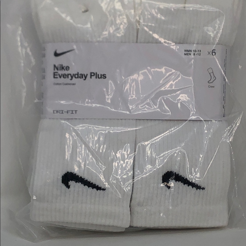 Nike Everyday Plus Cotton Cushioned Dri-Fit White Crew Unisex Socks - Size 8-12